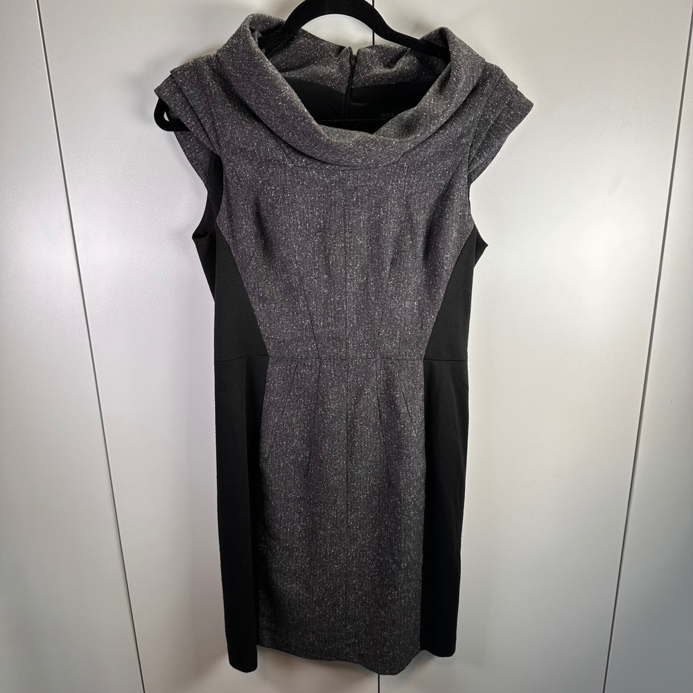 BLACK Saks Fifth Avenue Womens Sz 6 Tweed Cowl‎ Neck Dress Quiet Luxury Mobwife
